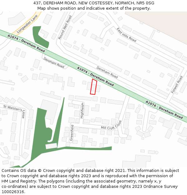 437, DEREHAM ROAD, NEW COSTESSEY, NORWICH, NR5 0SG: Location map and indicative extent of plot