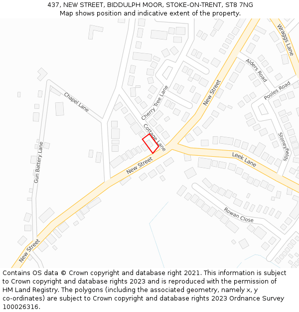 437, NEW STREET, BIDDULPH MOOR, STOKE-ON-TRENT, ST8 7NG: Location map and indicative extent of plot