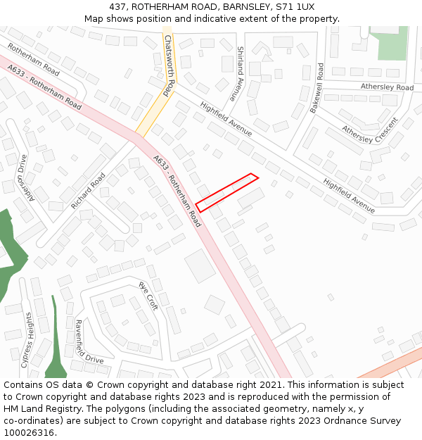 437, ROTHERHAM ROAD, BARNSLEY, S71 1UX: Location map and indicative extent of plot