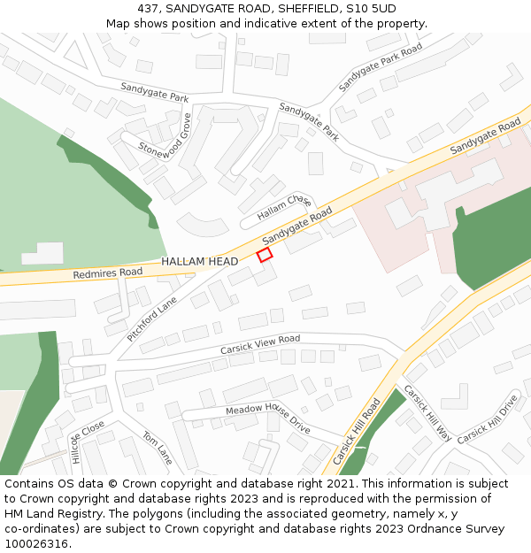 437, SANDYGATE ROAD, SHEFFIELD, S10 5UD: Location map and indicative extent of plot