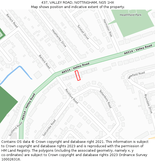 437, VALLEY ROAD, NOTTINGHAM, NG5 1HX: Location map and indicative extent of plot