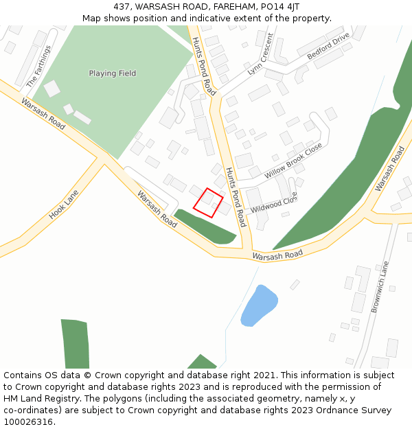 437, WARSASH ROAD, FAREHAM, PO14 4JT: Location map and indicative extent of plot