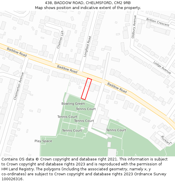 438, BADDOW ROAD, CHELMSFORD, CM2 9RB: Location map and indicative extent of plot