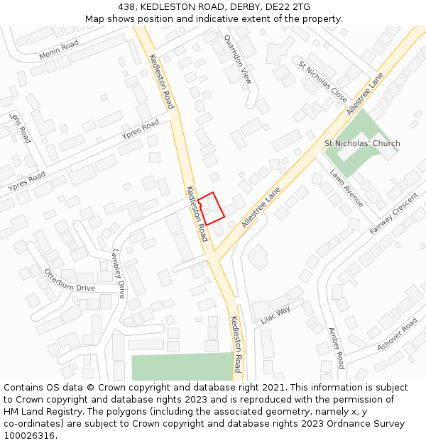 438, KEDLESTON ROAD, DERBY, DE22 2TG: Location map and indicative extent of plot