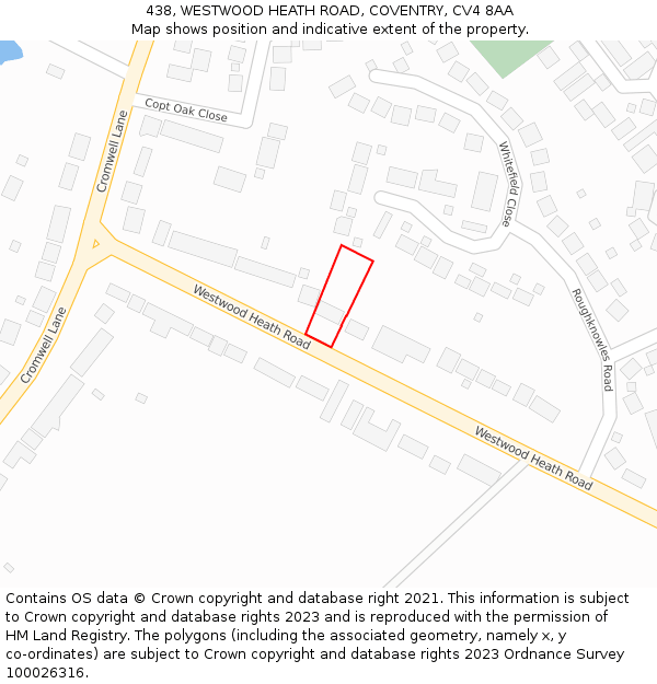 438, WESTWOOD HEATH ROAD, COVENTRY, CV4 8AA: Location map and indicative extent of plot