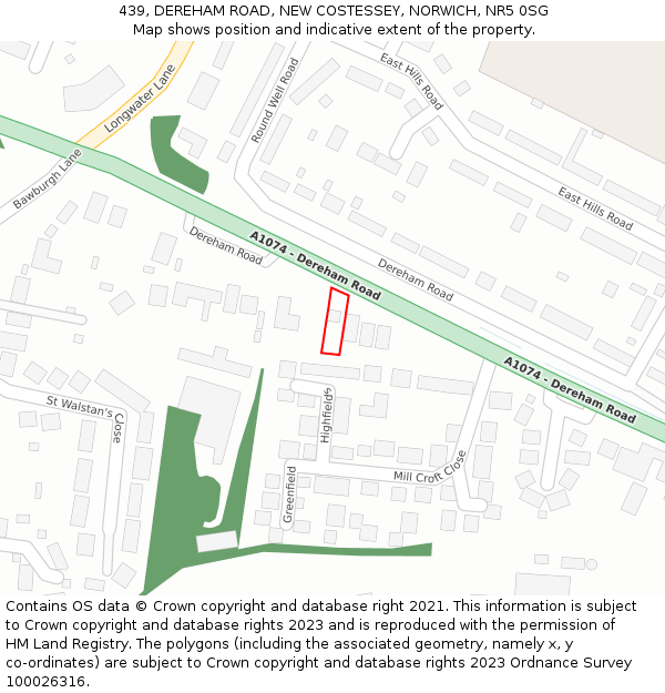 439, DEREHAM ROAD, NEW COSTESSEY, NORWICH, NR5 0SG: Location map and indicative extent of plot