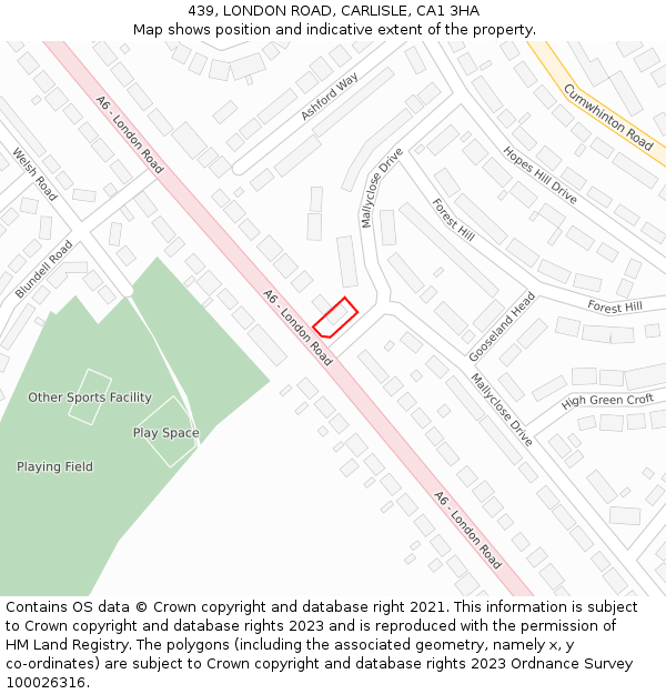 439, LONDON ROAD, CARLISLE, CA1 3HA: Location map and indicative extent of plot