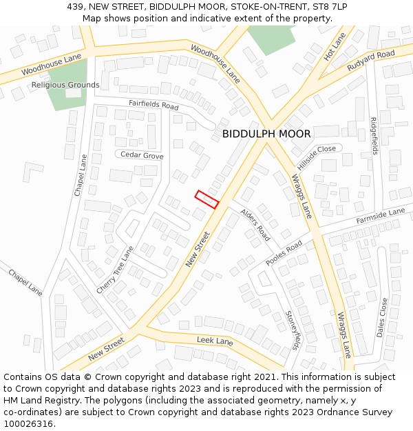 439, NEW STREET, BIDDULPH MOOR, STOKE-ON-TRENT, ST8 7LP: Location map and indicative extent of plot