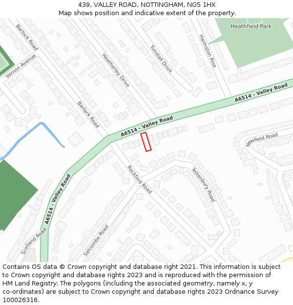 439, VALLEY ROAD, NOTTINGHAM, NG5 1HX: Location map and indicative extent of plot