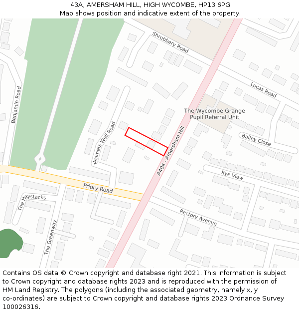 43A, AMERSHAM HILL, HIGH WYCOMBE, HP13 6PG: Location map and indicative extent of plot