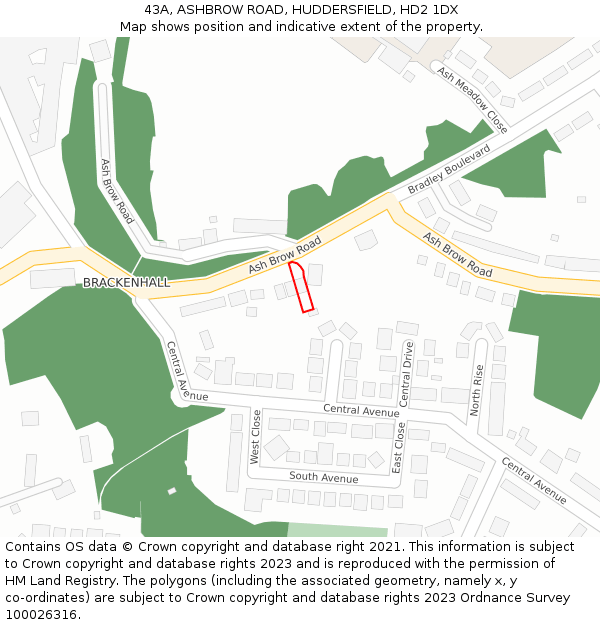 43A, ASHBROW ROAD, HUDDERSFIELD, HD2 1DX: Location map and indicative extent of plot