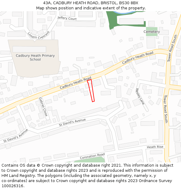43A, CADBURY HEATH ROAD, BRISTOL, BS30 8BX: Location map and indicative extent of plot