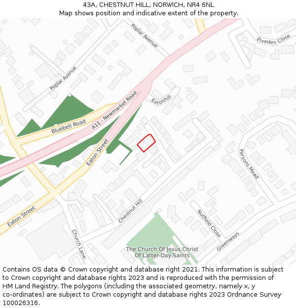 43A, CHESTNUT HILL, NORWICH, NR4 6NL: Location map and indicative extent of plot