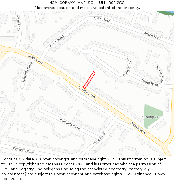 43A, CORNYX LANE, SOLIHULL, B91 2SQ: Location map and indicative extent of plot