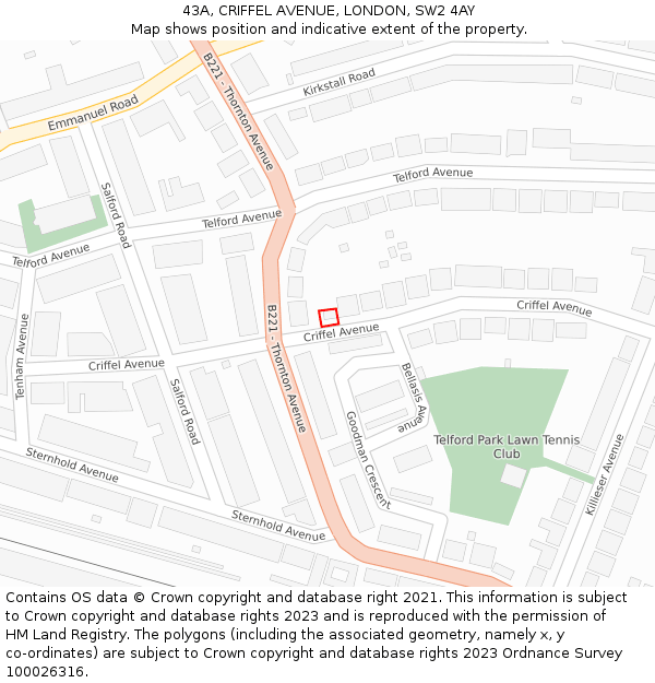 43A, CRIFFEL AVENUE, LONDON, SW2 4AY: Location map and indicative extent of plot