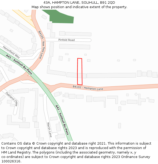 43A, HAMPTON LANE, SOLIHULL, B91 2QD: Location map and indicative extent of plot