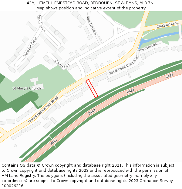 43A, HEMEL HEMPSTEAD ROAD, REDBOURN, ST ALBANS, AL3 7NL: Location map and indicative extent of plot