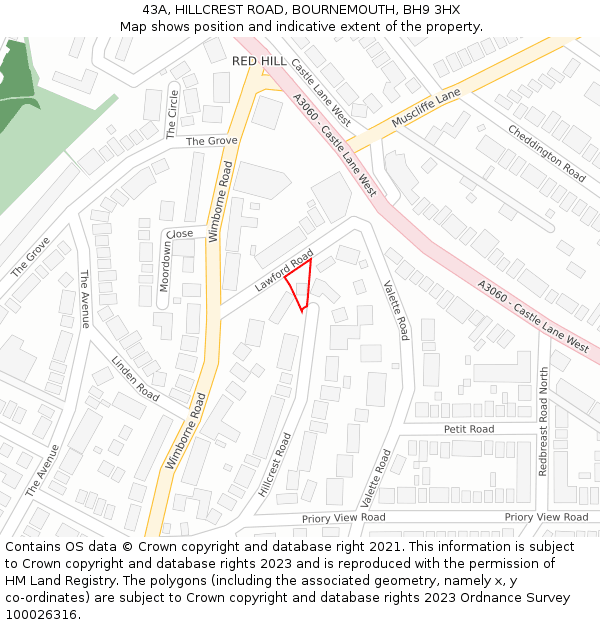 43A, HILLCREST ROAD, BOURNEMOUTH, BH9 3HX: Location map and indicative extent of plot