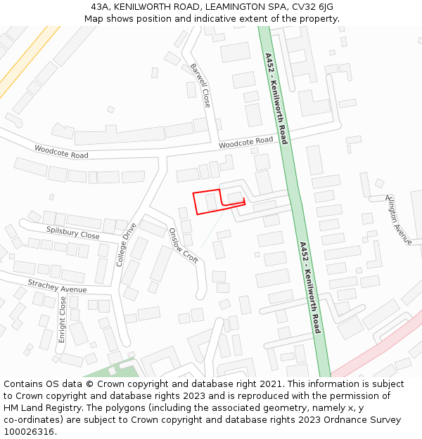 43A, KENILWORTH ROAD, LEAMINGTON SPA, CV32 6JG: Location map and indicative extent of plot