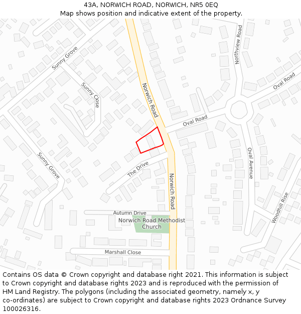 43A, NORWICH ROAD, NORWICH, NR5 0EQ: Location map and indicative extent of plot