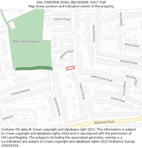 43A, OSBORNE ROAD, BELVEDERE, DA17 5NR: Location map and indicative extent of plot