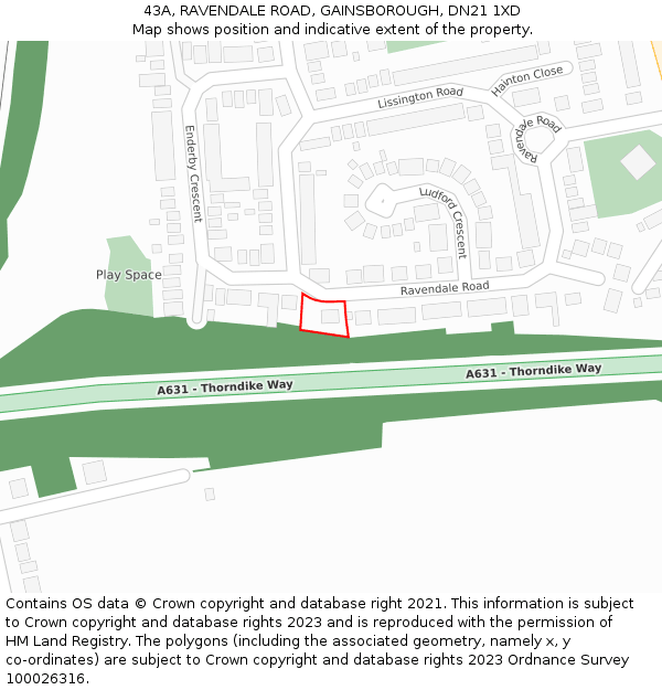 43A, RAVENDALE ROAD, GAINSBOROUGH, DN21 1XD: Location map and indicative extent of plot