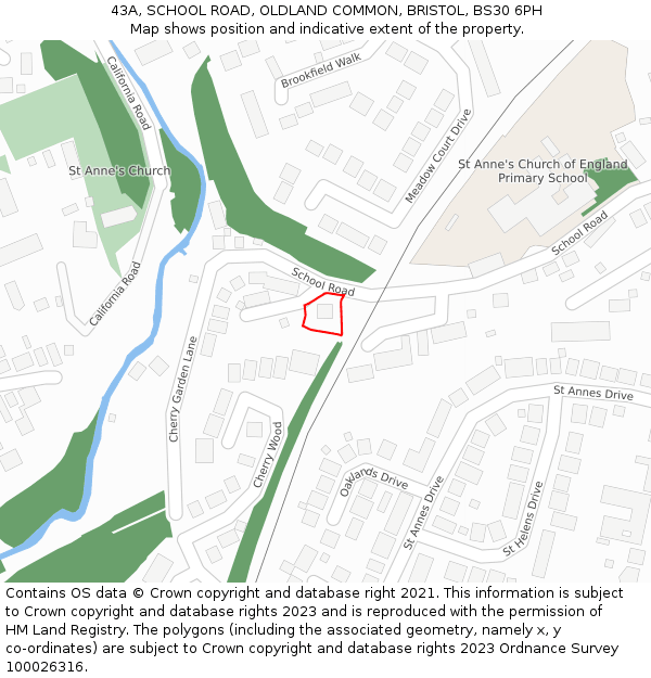 43A, SCHOOL ROAD, OLDLAND COMMON, BRISTOL, BS30 6PH: Location map and indicative extent of plot