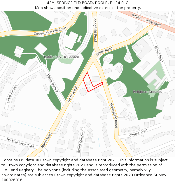 43A, SPRINGFIELD ROAD, POOLE, BH14 0LG: Location map and indicative extent of plot