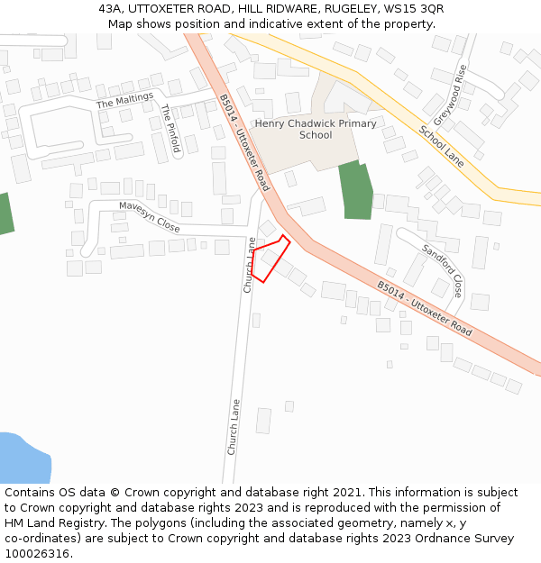 43A, UTTOXETER ROAD, HILL RIDWARE, RUGELEY, WS15 3QR: Location map and indicative extent of plot