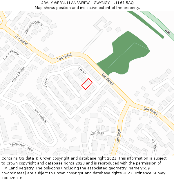 43A, Y WERN, LLANFAIRPWLLGWYNGYLL, LL61 5AQ: Location map and indicative extent of plot