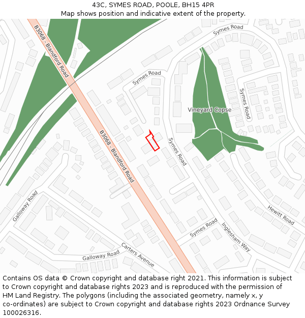 43C, SYMES ROAD, POOLE, BH15 4PR: Location map and indicative extent of plot