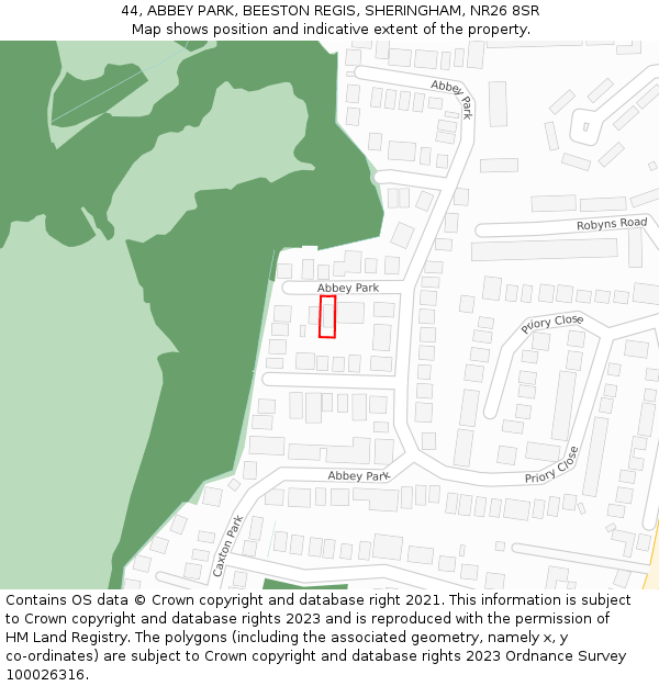 44, ABBEY PARK, BEESTON REGIS, SHERINGHAM, NR26 8SR: Location map and indicative extent of plot