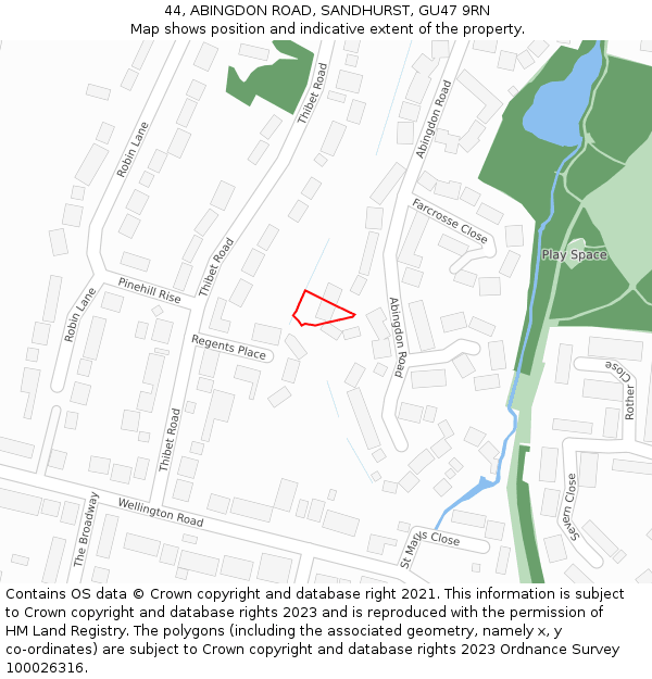 44, ABINGDON ROAD, SANDHURST, GU47 9RN: Location map and indicative extent of plot