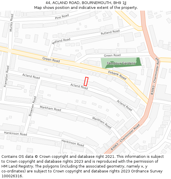 44, ACLAND ROAD, BOURNEMOUTH, BH9 1JJ: Location map and indicative extent of plot