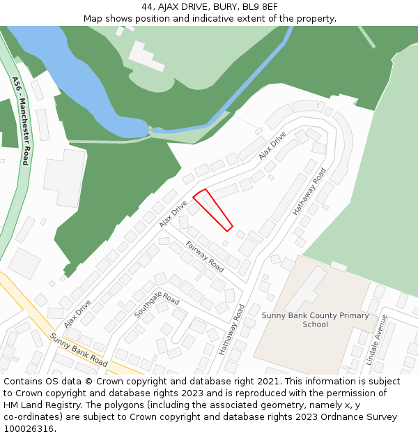 44, AJAX DRIVE, BURY, BL9 8EF: Location map and indicative extent of plot