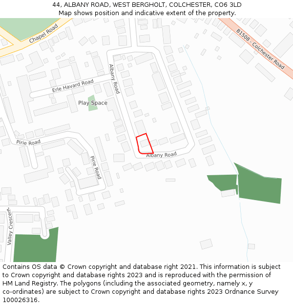 44, ALBANY ROAD, WEST BERGHOLT, COLCHESTER, CO6 3LD: Location map and indicative extent of plot
