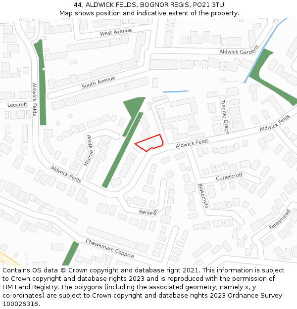 44, ALDWICK FELDS, BOGNOR REGIS, PO21 3TU: Location map and indicative extent of plot