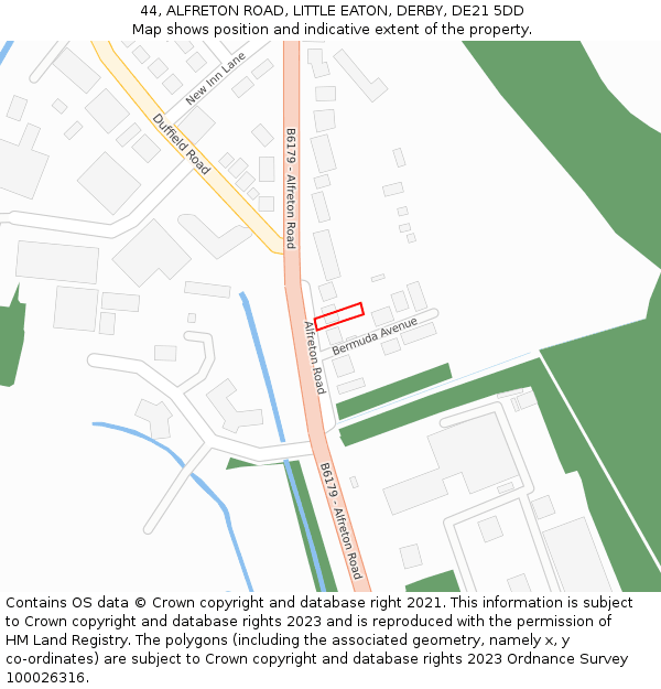 44, ALFRETON ROAD, LITTLE EATON, DERBY, DE21 5DD: Location map and indicative extent of plot