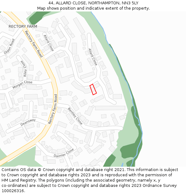 44, ALLARD CLOSE, NORTHAMPTON, NN3 5LY: Location map and indicative extent of plot