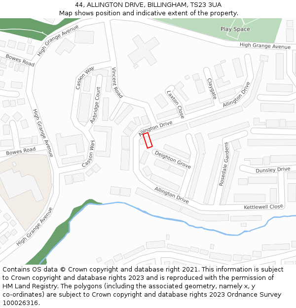 44, ALLINGTON DRIVE, BILLINGHAM, TS23 3UA: Location map and indicative extent of plot