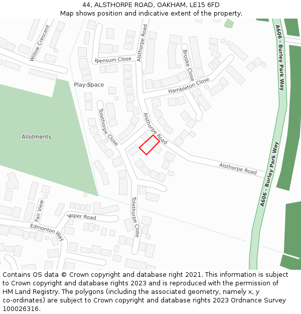 44, ALSTHORPE ROAD, OAKHAM, LE15 6FD: Location map and indicative extent of plot