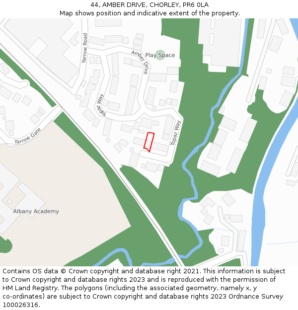 44, AMBER DRIVE, CHORLEY, PR6 0LA: Location map and indicative extent of plot