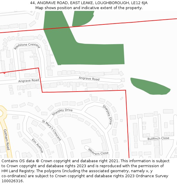 44, ANGRAVE ROAD, EAST LEAKE, LOUGHBOROUGH, LE12 6JA: Location map and indicative extent of plot