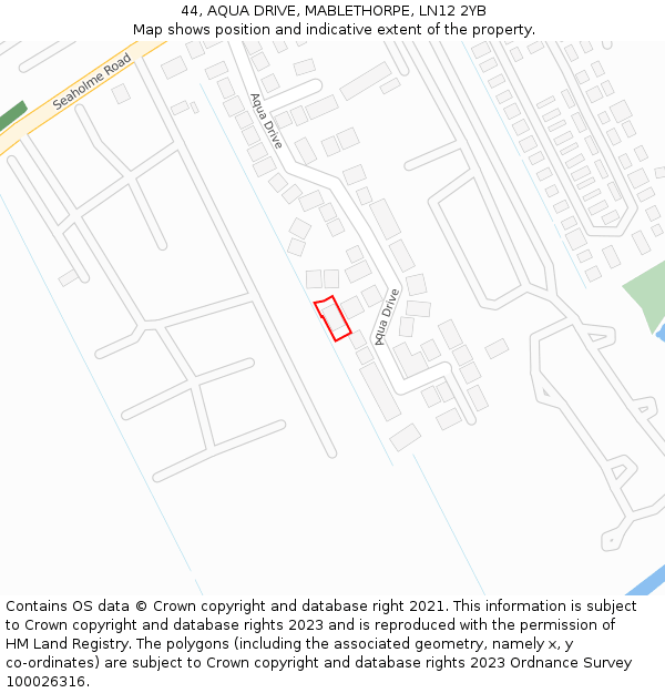 44, AQUA DRIVE, MABLETHORPE, LN12 2YB: Location map and indicative extent of plot