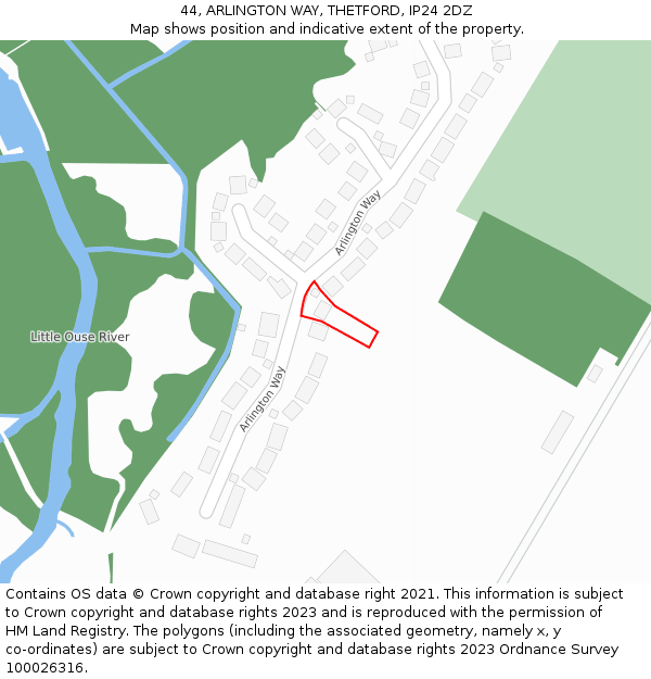44, ARLINGTON WAY, THETFORD, IP24 2DZ: Location map and indicative extent of plot
