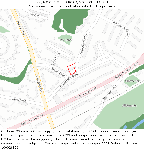 44, ARNOLD MILLER ROAD, NORWICH, NR1 2JH: Location map and indicative extent of plot