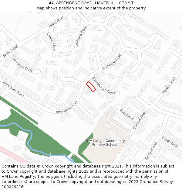 44, ARRENDENE ROAD, HAVERHILL, CB9 9JT: Location map and indicative extent of plot