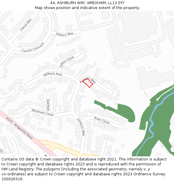 44, ASHBURN WAY, WREXHAM, LL13 0YY: Location map and indicative extent of plot