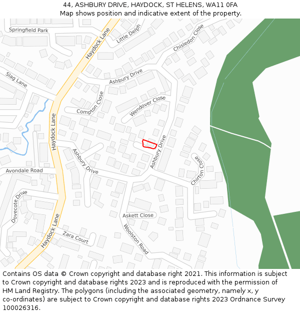 44, ASHBURY DRIVE, HAYDOCK, ST HELENS, WA11 0FA: Location map and indicative extent of plot