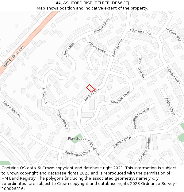 44, ASHFORD RISE, BELPER, DE56 1TJ: Location map and indicative extent of plot